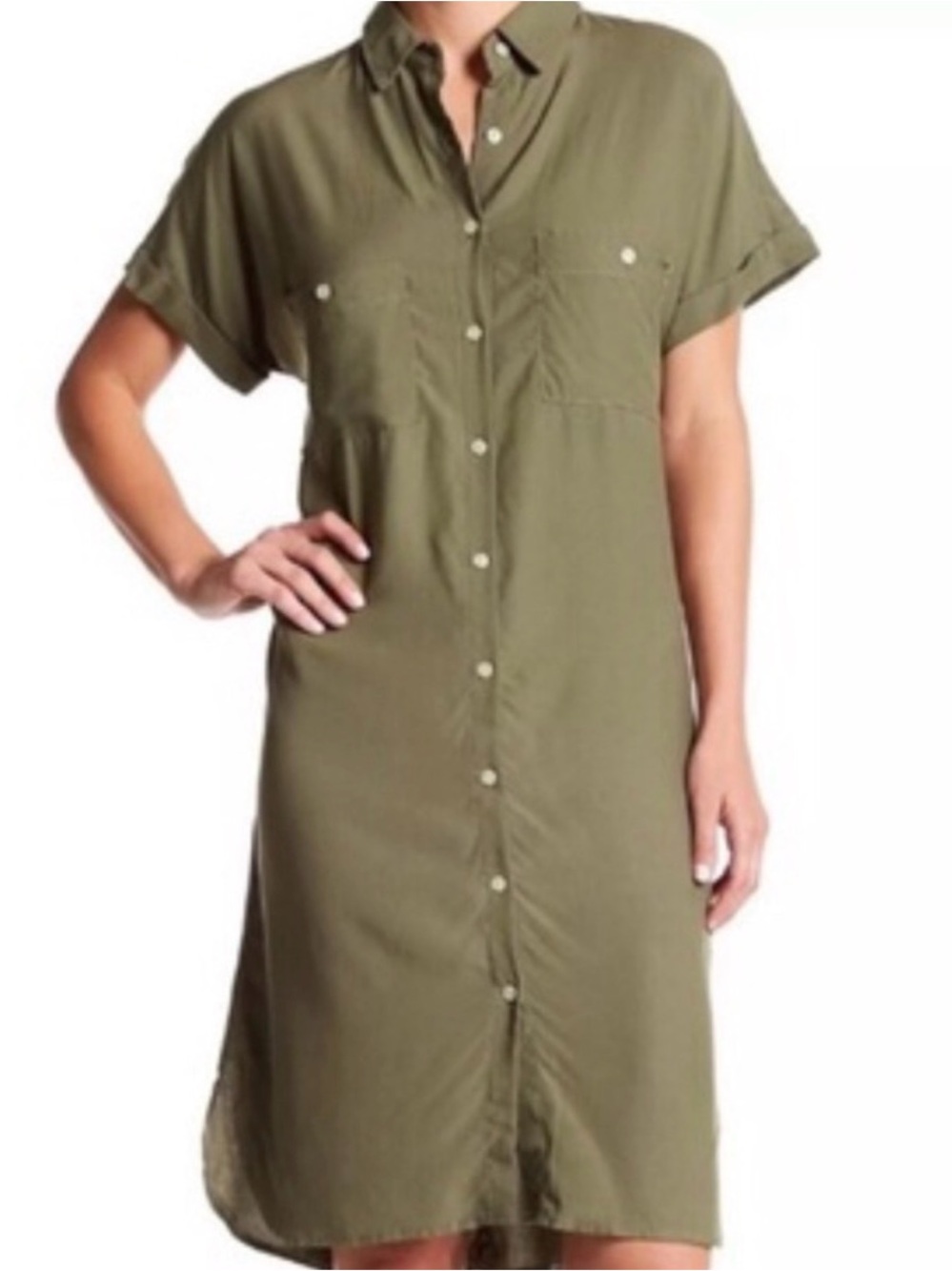 Max Studio Shirt Dress Button front Olive Green, medium